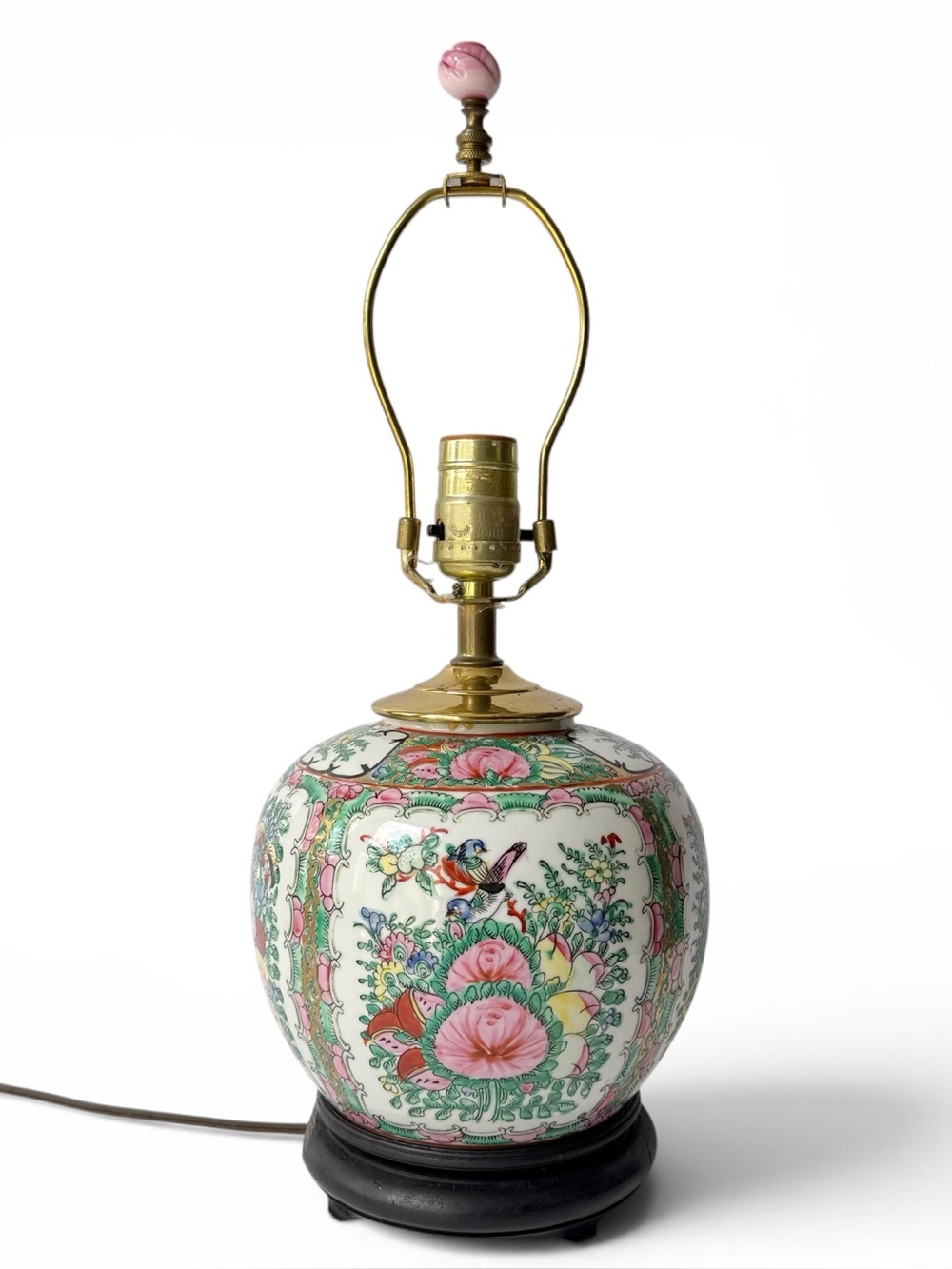 Vintage 20th Century Chinese Porcelain Famille Rose Ginger Jar Table Lamp